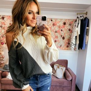 BiBi long sleeve top with shoulder cut out, size Medium